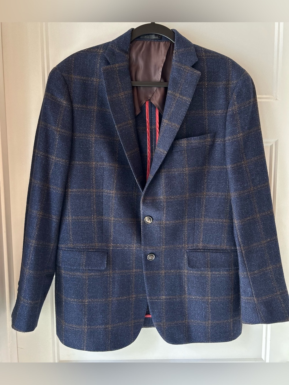 TailoRED Solbiati Italian Fabric Sport Coat 41R Blue Plaid Wool Blend Two Button